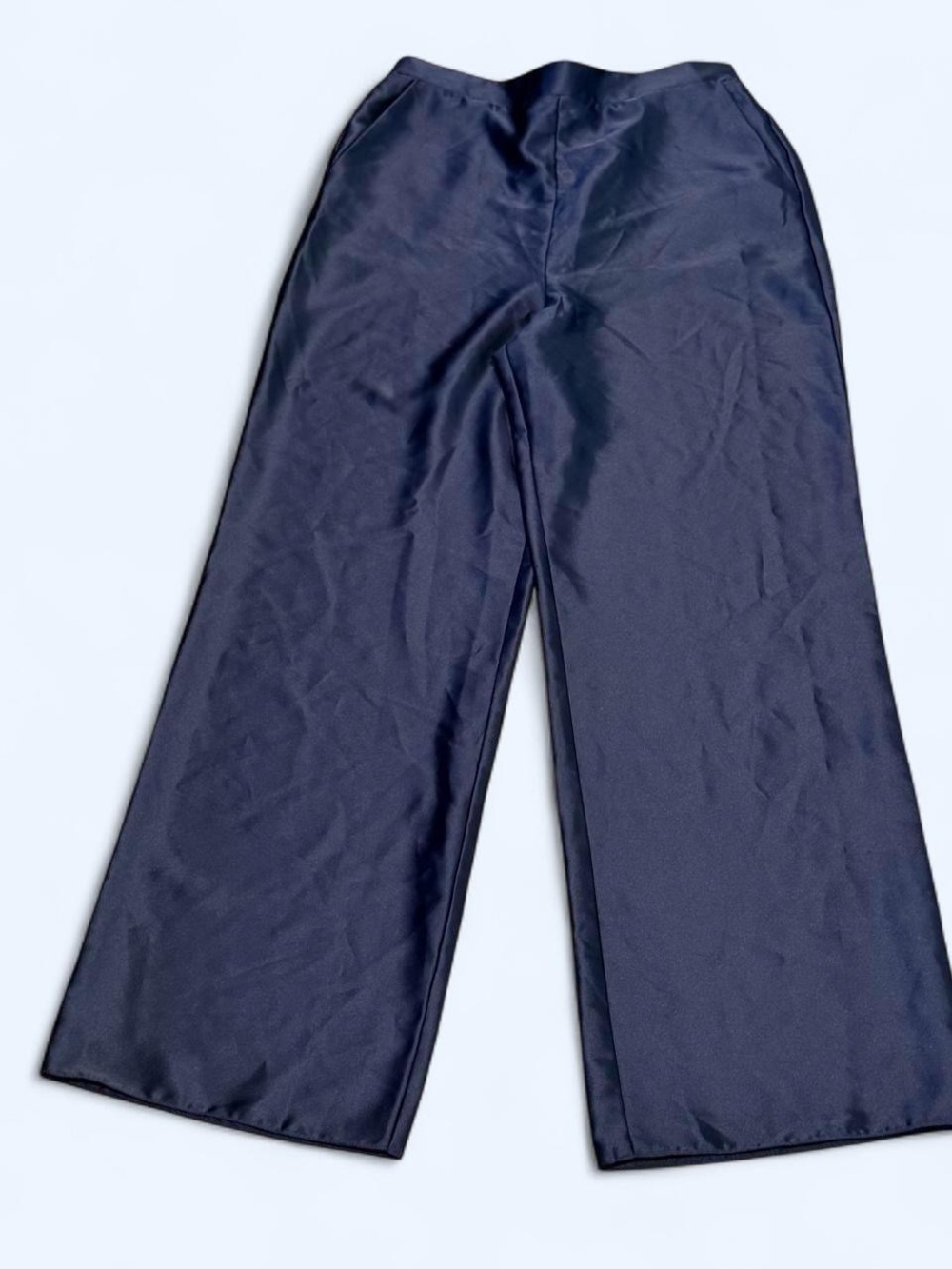 Miss Selfridge High Rise Navy Wide Leg Satin Pants Size 10